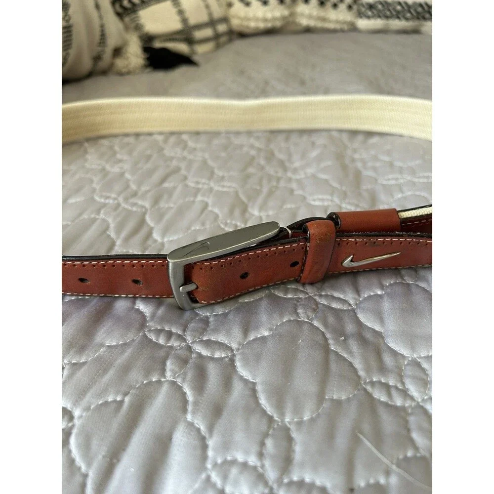 Nike Golf men’s two-tone brown leather and beige canvas belt size 36